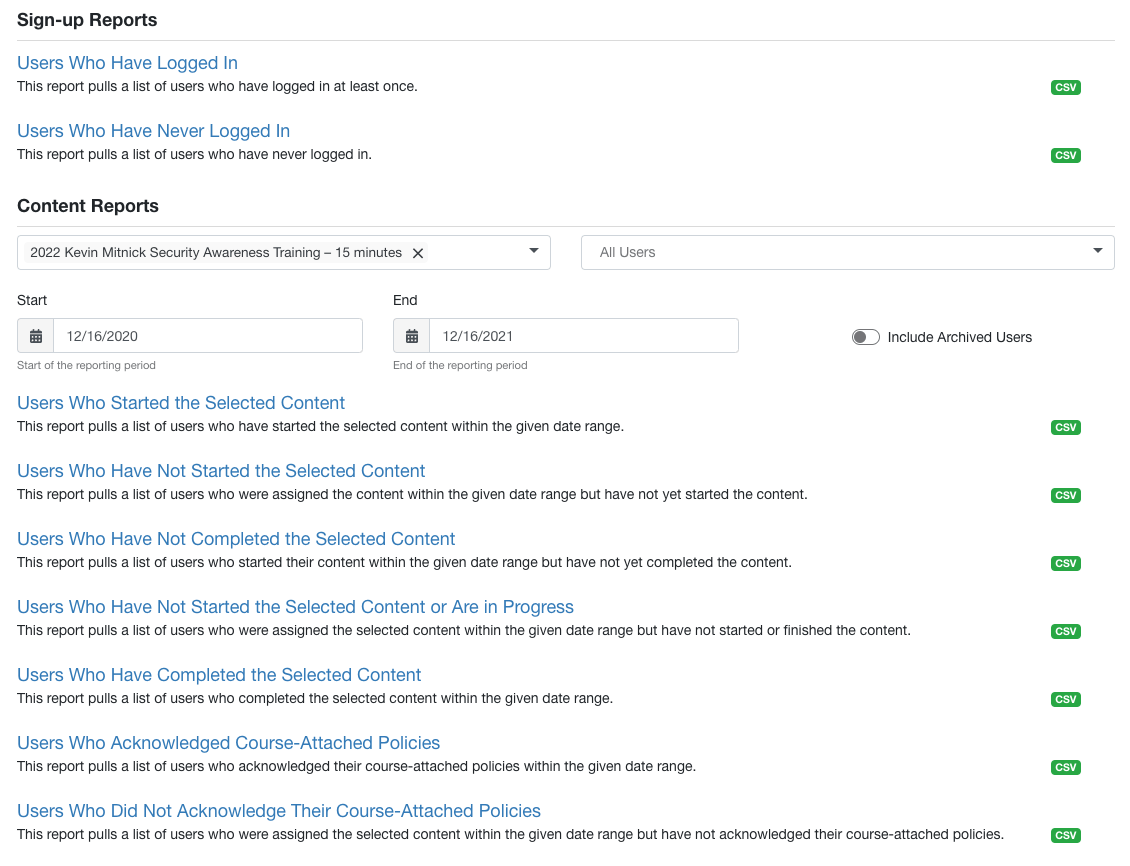 How to Use Training Reports Knowledge Base